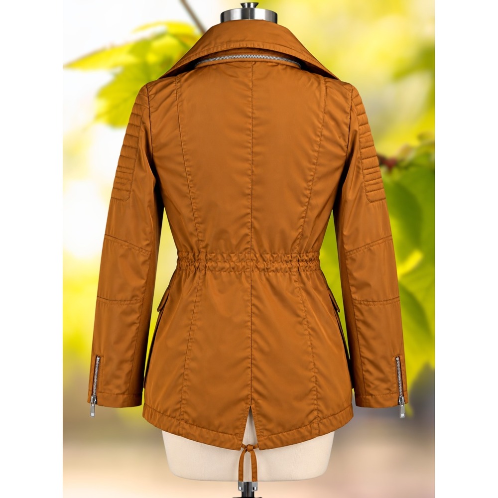 BCBGeneration XS Womens Ginger Brown Utility Jacket Moto Quilted Cinched Waist - Picture 3 of 10